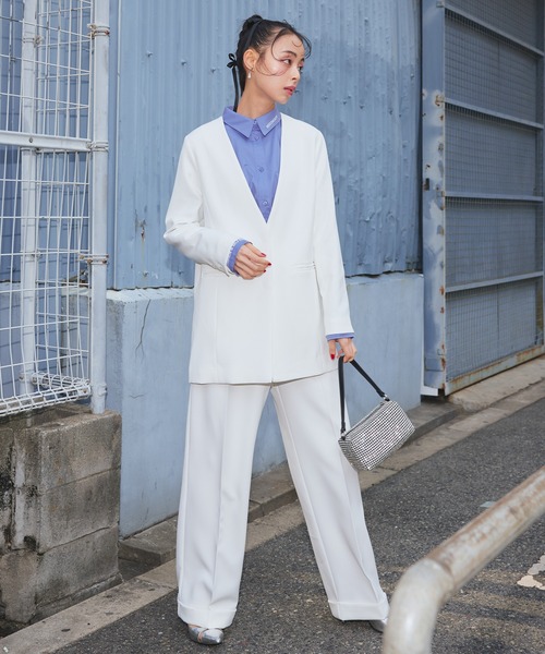 Narcissus（ナルシス）の「ノーカラージャケット　オケージョン　セットアップ（ノーカラージャケット・レディース・ホワイト/ブラック・FREE）」の3枚目の写真