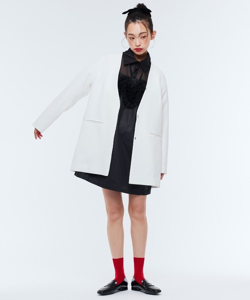 Narcissus（ナルシス）の「ノーカラージャケット　オケージョン　セットアップ（ノーカラージャケット・レディース・ホワイト/ブラック・FREE）」の7枚目の写真