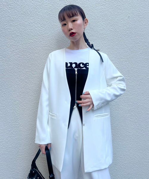 Narcissus（ナルシス）の「ノーカラージャケット　オケージョン　セットアップ（ノーカラージャケット・レディース・ホワイト/ブラック・FREE）」の19枚目の写真