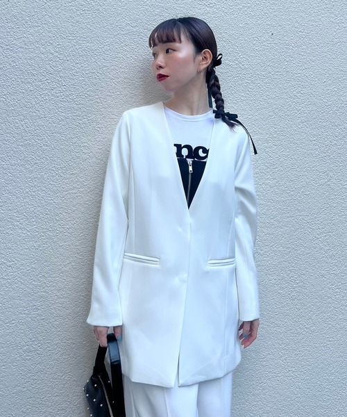 Narcissus（ナルシス）の「ノーカラージャケット　オケージョン　セットアップ（ノーカラージャケット・レディース・ホワイト/ブラック・FREE）」の20枚目の写真