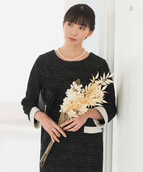 Rebloom（リブルーム Rebloom Reb loom）の「【洗える/セレモニースーツ/ママスーツ】バイカラーツイードワンピース 単品（スーツスカート・レディース・ホワイト/ネイビー/ブラック・L/M/S）」の5枚目の写真
