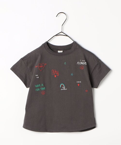 p.premier（ピードットプルミエ）の「【ジュニア対応】2柄刺繍半袖Tシャツ（Tシャツ/カットソー・キッズ・チャコール/ライトグレー/ブラウン/アイボリー/ベビーピンク・140/130/120/110/100/90/80）」の3枚目の写真