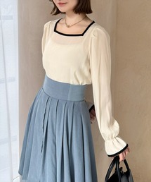 配色キャンディースリーブ長袖ブラウス [上品 オフィスカジュアル 着回し抜群 大人]≪再入荷≫