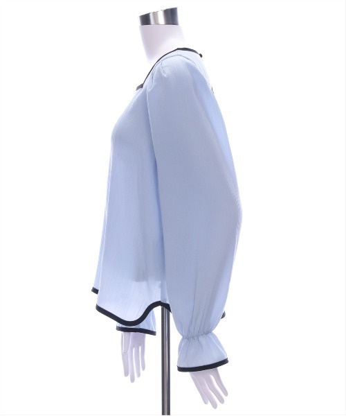 CLEAR BASIC（クリアベーシック）の「配色キャンディースリーブ長袖ブラウス [上品 オフィスカジュアル 着回し抜群 大人]≪再入荷≫（シャツ/ブラウス・レディース・アイボリー/ブルーグレー/ブラック・F）」の10枚目の写真