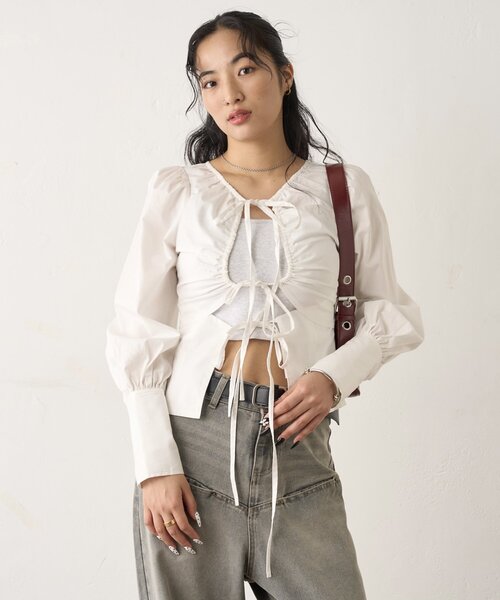 WHO'S WHO gallery(フーズフーギャラリー)の「ASSORTED GATHERED COIL DESIGN SHIRT(シャツ/ブラウス・レディース・ブラック/サックスブルー/ブラウン/ホワイト/ホワイト系その他・FREE)」の12枚目の写真