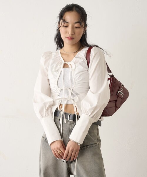 WHO'S WHO gallery(フーズフーギャラリー)の「ASSORTED GATHERED COIL DESIGN SHIRT(シャツ/ブラウス・レディース・ブラック/サックスブルー/ブラウン/ホワイト/ホワイト系その他・FREE)」の13枚目の写真