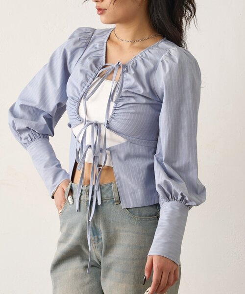 WHO'S WHO gallery(フーズフーギャラリー)の「ASSORTED GATHERED COIL DESIGN SHIRT(シャツ/ブラウス・レディース・ブラック/サックスブルー/ブラウン/ホワイト/ホワイト系その他・FREE)」の18枚目の写真