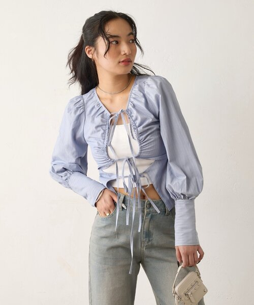 WHO'S WHO gallery(フーズフーギャラリー)の「ASSORTED GATHERED COIL DESIGN SHIRT(シャツ/ブラウス・レディース・ブラック/サックスブルー/ブラウン/ホワイト/ホワイト系その他・FREE)」の19枚目の写真