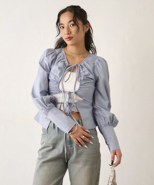 WHO'S WHO gallery(フーズフーギャラリー)の「ASSORTED GATHERED COIL DESIGN SHIRT(シャツ/ブラウス・レディース・ブラック/サックスブルー/ブラウン/ホワイト/ホワイト系その他・FREE)」の20枚目の写真