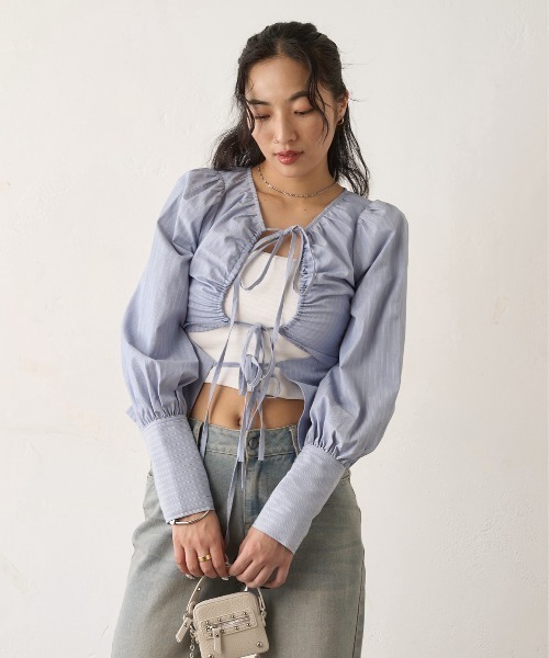 WHO'S WHO gallery(フーズフーギャラリー)の「ASSORTED GATHERED COIL DESIGN SHIRT(シャツ/ブラウス・レディース・ブラック/サックスブルー/ブラウン/ホワイト/ホワイト系その他・FREE)」の5枚目の写真