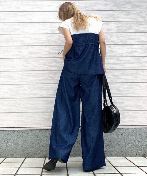 セール】デニム風シワ加工パンツ（デニムパンツ）｜Q（キュー