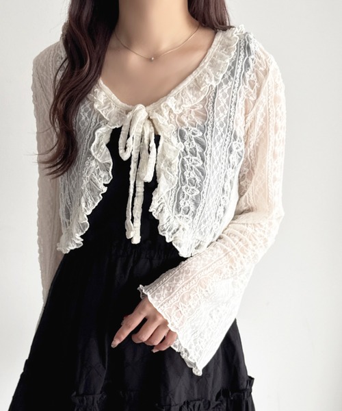 apres jour（アプレジュール）の「レースリボンカーディガン（カーディガン/ボレロ・レディース・アイボリー/ブラック/ベージュ・フリー）」の3枚目の写真