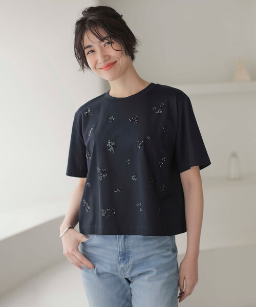 J.PRESS(ジェイプレス)の「【洗える】スパンコール Tシャツ(Tシャツ/カットソー・レディース・ネイビー系/ライトグレー系/アイボリー系・MEDIUM/LARGE)」の3枚目の写真