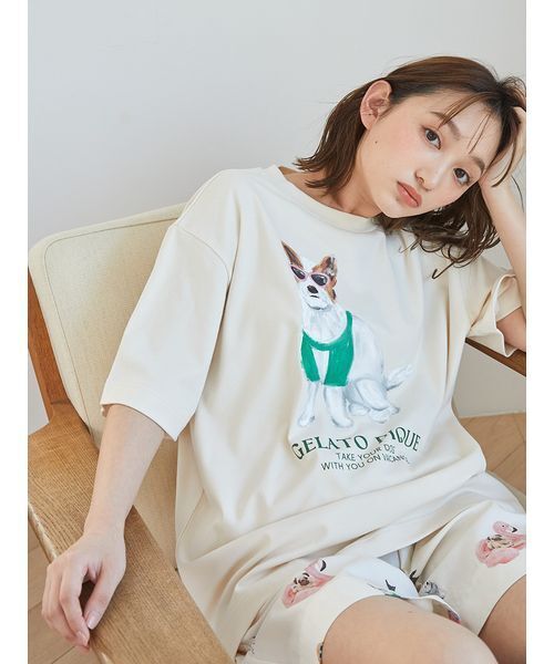 gelato pique(ジェラートピケ)の「【UNISEX】ワンポイントTシャツ(Tシャツ/カットソー・レディース・ブルー/アイボリー/ピンク・S-M/M-L)」の4枚目の写真