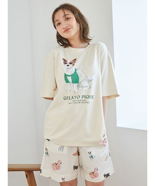 ジェラートピケ　UNISEXワンポイントTシャツ&ハーフパンツ　ドッグ　M-L ジェラートピケ gelato pique 【ラッピング済み】【UNISEX】ワン