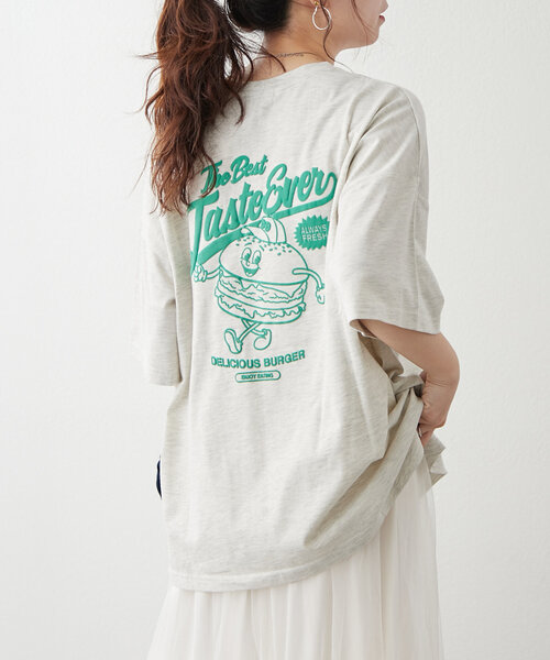 continuer de NICE CLAUP(コンティニューデナイスクラップ)の「ハンバーガーBOY発泡プリントT(Tシャツ/カットソー・レディース・オフホワイト/オートミール/スミクロ/ピンク・FREE)」の3枚目の写真