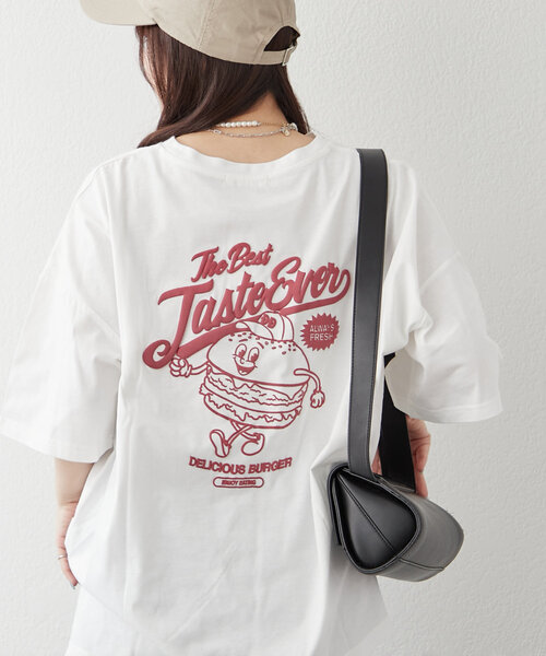 continuer de NICE CLAUP(コンティニューデナイスクラップ)の「ハンバーガーBOY発泡プリントT(Tシャツ/カットソー・レディース・オフホワイト/オートミール/スミクロ/ピンク・FREE)」の5枚目の写真