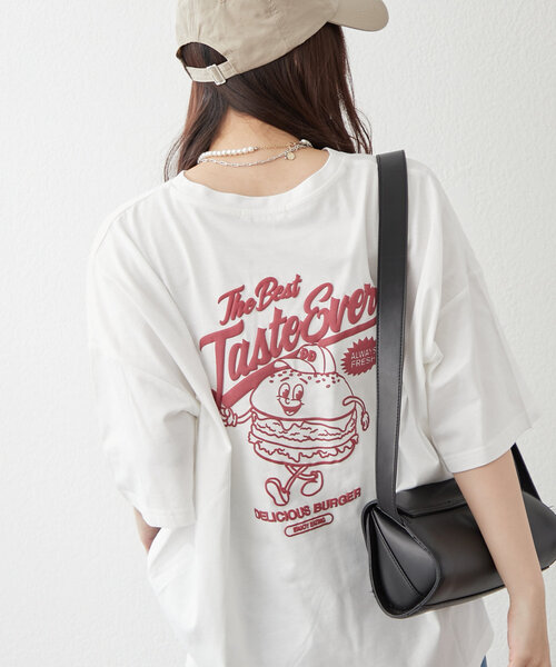continuer de NICE CLAUP(コンティニューデナイスクラップ)の「ハンバーガーBOY発泡プリントT(Tシャツ/カットソー・レディース・オフホワイト/オートミール/スミクロ/ピンク・FREE)」の11枚目の写真