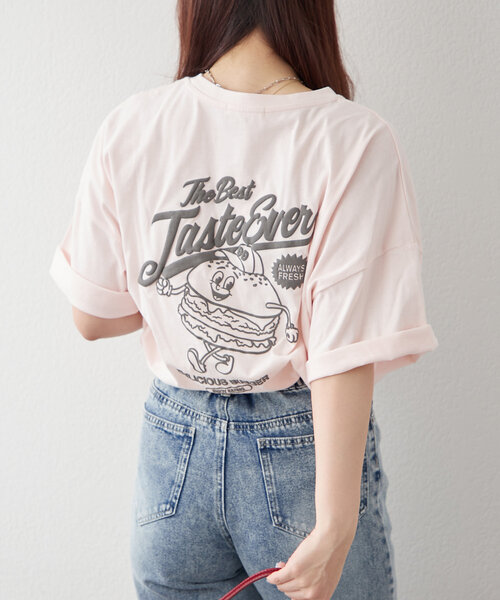 continuer de NICE CLAUP(コンティニューデナイスクラップ)の「ハンバーガーBOY発泡プリントT(Tシャツ/カットソー・レディース・オフホワイト/オートミール/スミクロ/ピンク・FREE)」の20枚目の写真