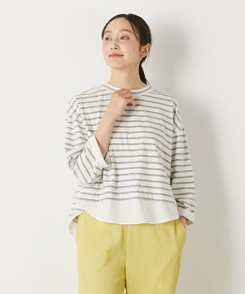 MELROSE claire(メルローズ クレール)の「【ボーダー天竺レイヤード風プルオーバー】(Tシャツ/カットソー・レディース・ホワイト×グレー/ブルー系その他/ホワイト×ネイビー・FREE)」の2枚目の写真