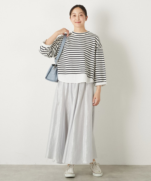 MELROSE claire(メルローズ クレール)の「【ボーダー天竺レイヤード風プルオーバー】(Tシャツ/カットソー・レディース・ホワイト×グレー/ブルー系その他/ホワイト×ネイビー・FREE)」の10枚目の写真