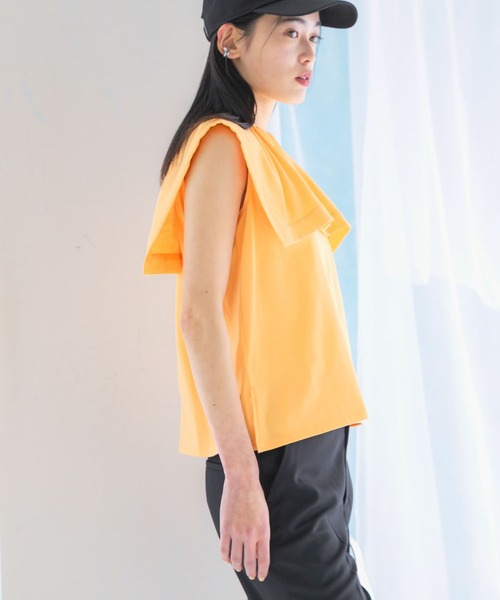 URBAN RESEARCH ROSSO WOMEN(アーバンリサーチ ロッソ)の「ケープデザインTシャツ(Tシャツ/カットソー・レディース・ネイビー/オフホワイト/オレンジ・FREE)」の6枚目の写真