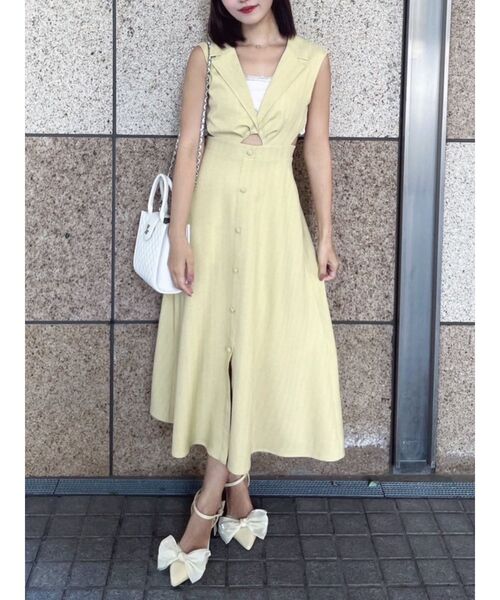 EATME(イートミー)の「テーラードカラーカットアウトワンピース(ワンピース・レディース・グリーン/イエロー/アイボリー・MEDIUM/SMALL)」の1枚目の写真