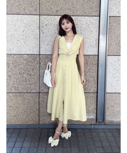 EATME(イートミー)の「テーラードカラーカットアウトワンピース(ワンピース・レディース・グリーン/イエロー/アイボリー・MEDIUM/SMALL)」の5枚目の写真