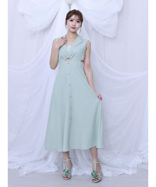 EATME(イートミー)の「テーラードカラーカットアウトワンピース(ワンピース・レディース・グリーン/イエロー/アイボリー・MEDIUM/SMALL)」の10枚目の写真