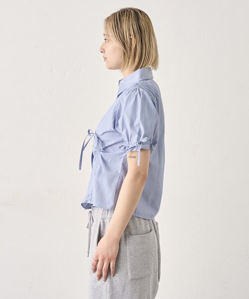 Six M（シックスエム）の「【SixM/シックスエム】ギャザーリボンパフブラウス（シャツ/ブラウス・レディース・サックスブルー/オフホワイト・FREE）」の7枚目の写真