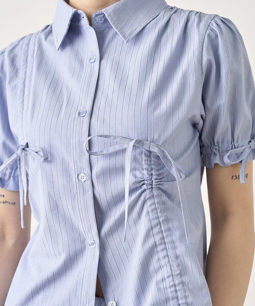 Six M（シックスエム）の「【SixM/シックスエム】ギャザーリボンパフブラウス（シャツ/ブラウス・レディース・サックスブルー/オフホワイト・FREE）」の15枚目の写真