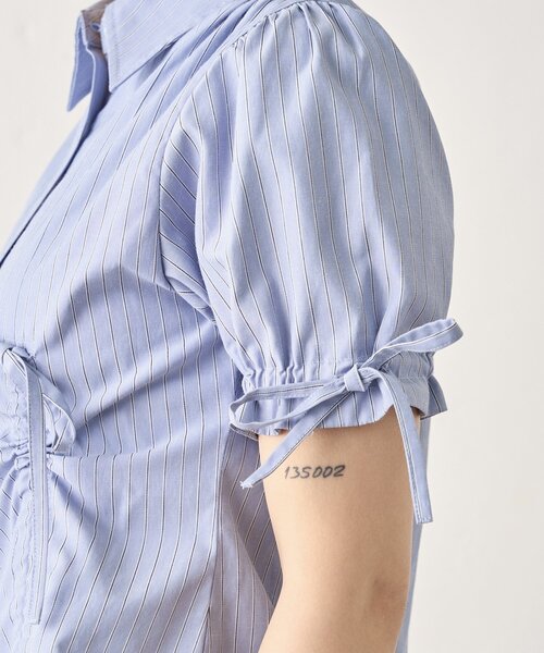 Six M（シックスエム）の「【SixM/シックスエム】ギャザーリボンパフブラウス（シャツ/ブラウス・レディース・サックスブルー/オフホワイト・FREE）」の16枚目の写真