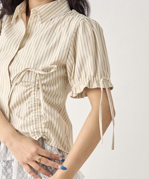 Six M（シックスエム）の「【SixM/シックスエム】ギャザーリボンパフブラウス（シャツ/ブラウス・レディース・サックスブルー/オフホワイト・FREE）」の12枚目の写真