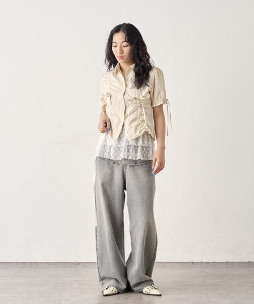 Six M（シックスエム）の「【SixM/シックスエム】ギャザーリボンパフブラウス（シャツ/ブラウス・レディース・サックスブルー/オフホワイト・FREE）」の13枚目の写真