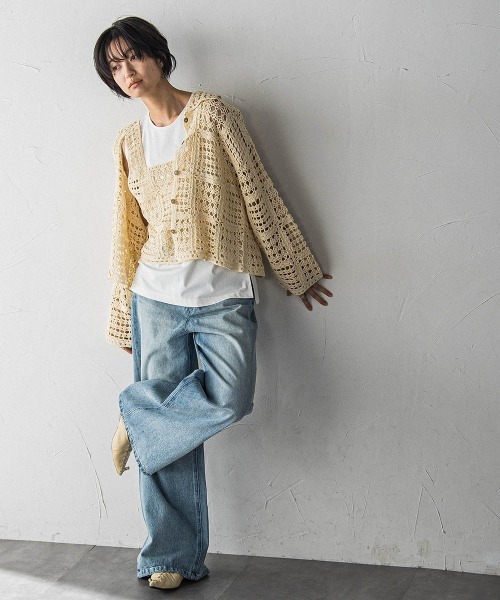MAYSON GREY(メイソングレイ)の「クロシェニットカーディガン≪手洗い可能≫(カーディガン/ボレロ・レディース・オフホワイト/ブラウン・M)」の12枚目の写真
