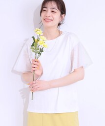DRESKIP | 【S-LL/ひんやり】大人フェミニンに お袖チュール フリルトップス(Tシャツ/カットソー)