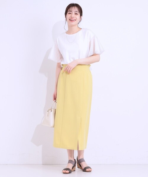 DRESKIP（ドレスキップ）の「【S-LL/ひんやり】大人フェミニンに お袖チュール フリルトップス（Tシャツ/カットソー・レディース・オフホワイト/ライトグレー/ライトブルー・01/02/03/04）」の10枚目の写真