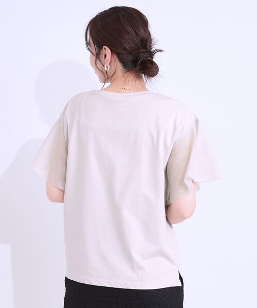 DRESKIP（ドレスキップ）の「【S-LL/ひんやり】大人フェミニンに お袖チュール フリルトップス（Tシャツ/カットソー・レディース・オフホワイト/ライトグレー/ライトブルー・01/02/03/04）」の13枚目の写真