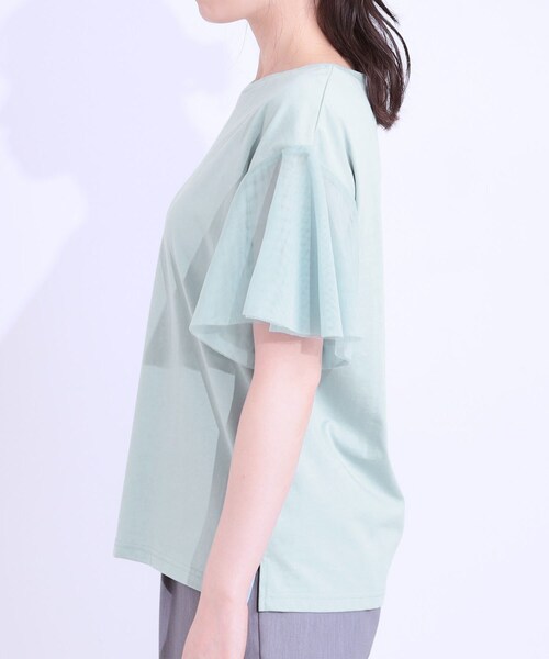 DRESKIP（ドレスキップ）の「【S-LL/ひんやり】大人フェミニンに お袖チュール フリルトップス（Tシャツ/カットソー・レディース・オフホワイト/ライトグレー/ライトブルー・01/02/03/04）」の17枚目の写真