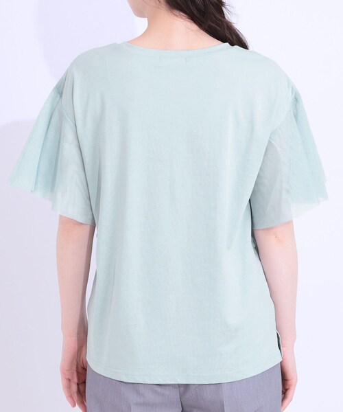 DRESKIP（ドレスキップ）の「【S-LL/ひんやり】大人フェミニンに お袖チュール フリルトップス（Tシャツ/カットソー・レディース・オフホワイト/ライトグレー/ライトブルー・01/02/03/04）」の18枚目の写真