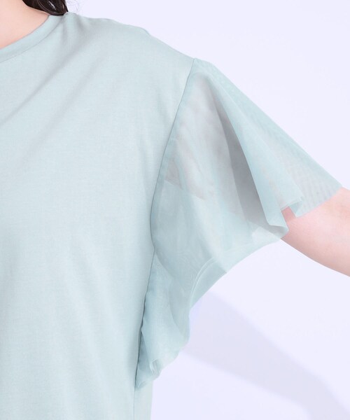 DRESKIP（ドレスキップ）の「【S-LL/ひんやり】大人フェミニンに お袖チュール フリルトップス（Tシャツ/カットソー・レディース・オフホワイト/ライトグレー/ライトブルー・01/02/03/04）」の20枚目の写真