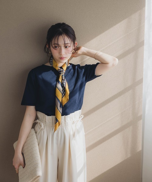 Petitjo（プッチージョ）の「小さいサイズ　ハーフスリーブニット　低身長さん・小柄女性（ニット/セーター・レディース・グレイッシュベージュ/ネイビー・PSS/PS/PM/PL）」の3枚目の写真