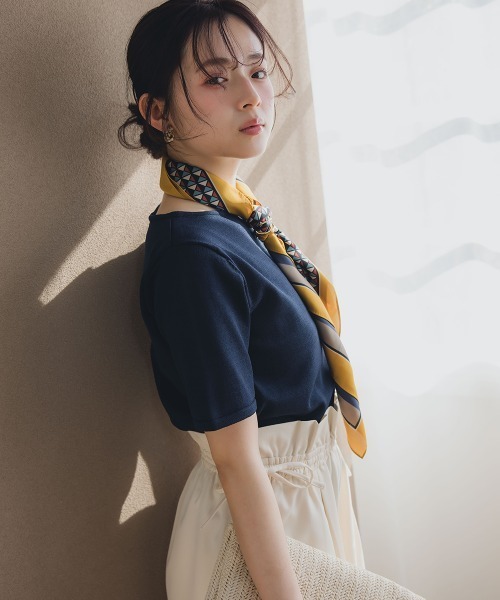 Petitjo（プッチージョ）の「小さいサイズ　ハーフスリーブニット　低身長さん・小柄女性（ニット/セーター・レディース・グレイッシュベージュ/ネイビー・PSS/PS/PM/PL）」の4枚目の写真