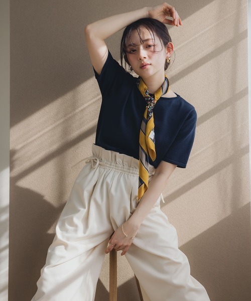 Petitjo（プッチージョ）の「小さいサイズ　ハーフスリーブニット　低身長さん・小柄女性（ニット/セーター・レディース・グレイッシュベージュ/ネイビー・PSS/PS/PM/PL）」の5枚目の写真