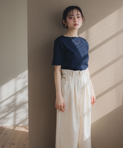 Petitjo（プッチージョ）の「小さいサイズ　ハーフスリーブニット　低身長さん・小柄女性（ニット/セーター・レディース・グレイッシュベージュ/ネイビー・PSS/PS/PM/PL）」の8枚目の写真