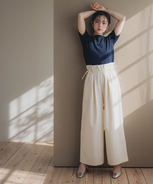 Petitjo（プッチージョ）の「小さいサイズ　ハーフスリーブニット　低身長さん・小柄女性（ニット/セーター・レディース・グレイッシュベージュ/ネイビー・PSS/PS/PM/PL）」の9枚目の写真