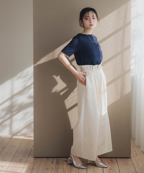 Petitjo（プッチージョ）の「小さいサイズ　ハーフスリーブニット　低身長さん・小柄女性（ニット/セーター・レディース・グレイッシュベージュ/ネイビー・PSS/PS/PM/PL）」の12枚目の写真