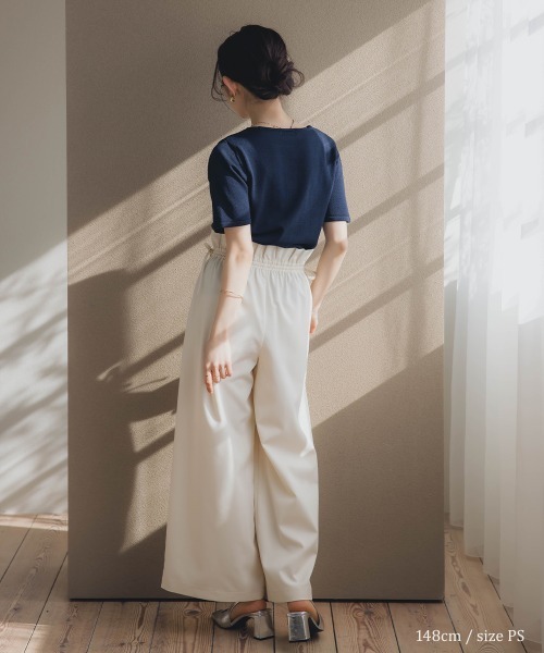 Petitjo（プッチージョ）の「小さいサイズ　ハーフスリーブニット　低身長さん・小柄女性（ニット/セーター・レディース・グレイッシュベージュ/ネイビー・PSS/PS/PM/PL）」の13枚目の写真