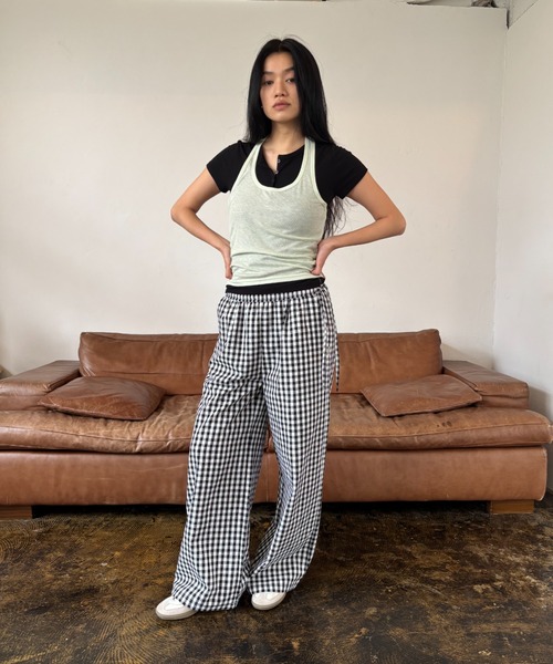 FUULLY STUDIO（フーリィーステューディオ）の「チェックタックイージーパンツ（その他パンツ・レディース・ネイビー/ブラック・FREE）」の6枚目の写真