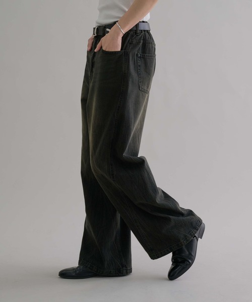 【epnok】 ボタンフライワイドデニムパンツ Lサイズ【現在完売品】 ジーンズ 「EPNK」Side zip wash denim pants / サイドジップ